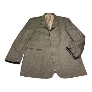 Stafford Sports Coat Men's 40R Gray 100% Wool Herringbone Notch Single Breasted